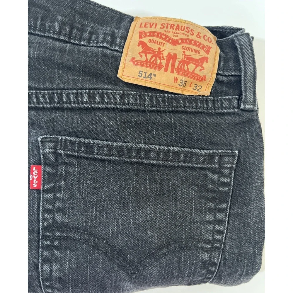 Levis 514‎ Jeans Mens 36X32 Black Straight Fit Red Tab 5 Pocket Stretch Denim
